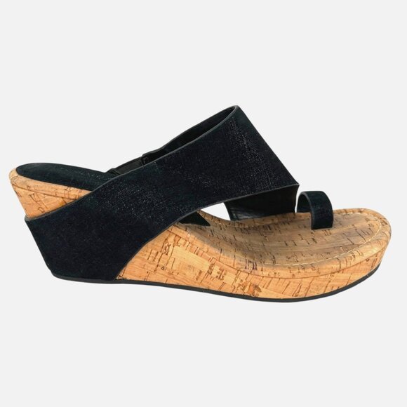 Donald J. Pliner Shoes - Donald Pliner Gyer Black Metallic Leather Cork Wedge Sandals Size 8.5